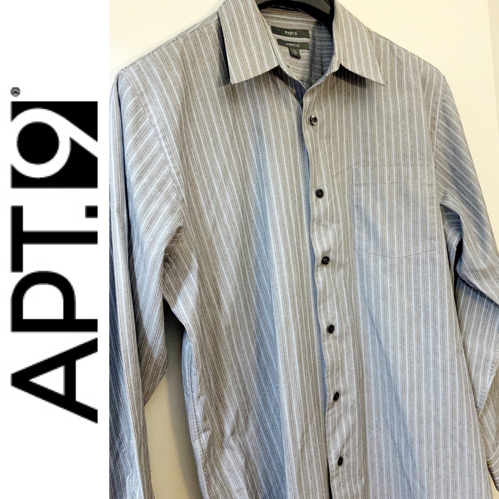 APT 9 Striped Dress Shirt - Gray - Large